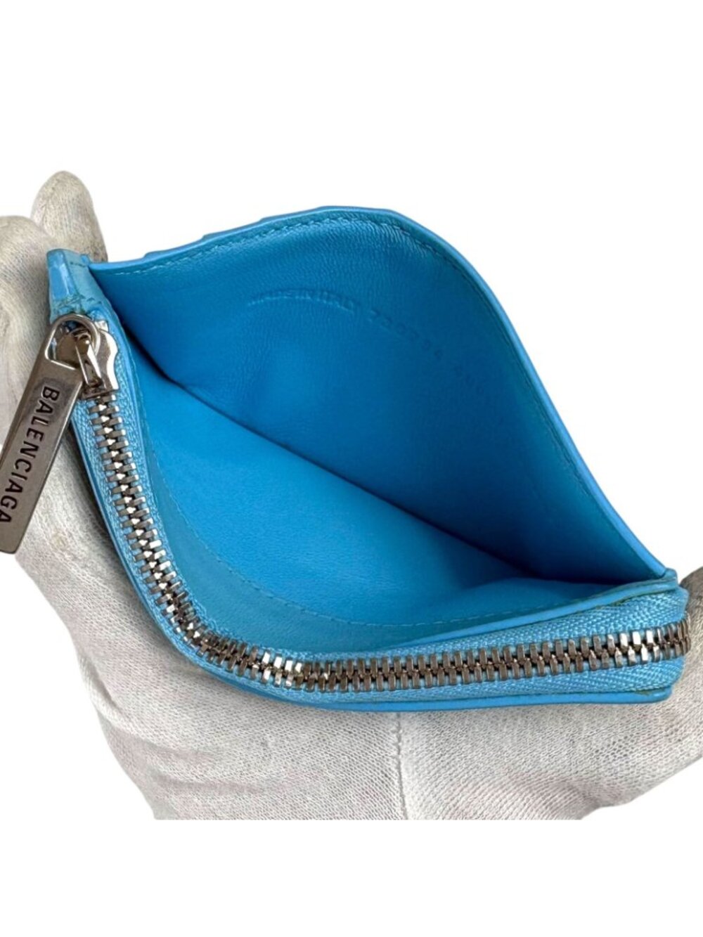Balenciaga Envelope Fragment Case Coin Card Holder Light Blue Leather - Picture 9 of 13